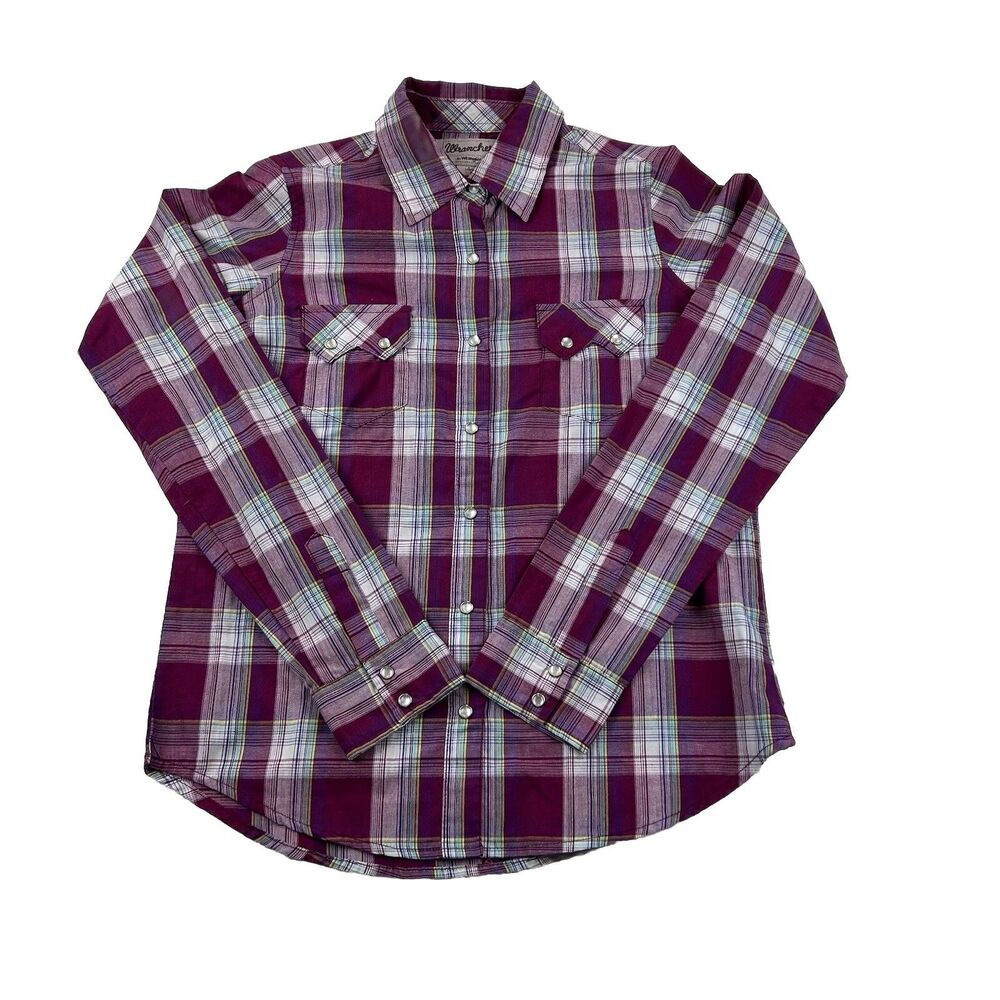 Vintage Western Pearl Snap Wrancher Wrangler Womens S Sawtooth Pockets Plaid